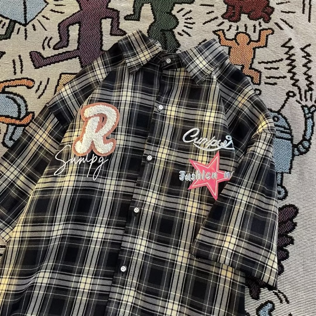 Áo Sơ Mi Tay Ngắn Dáng Rộng Thêu Chữ Phong Cách Hàn Quốc Thời Trang Mùa Hè Mới Cho Nam Và Nữ