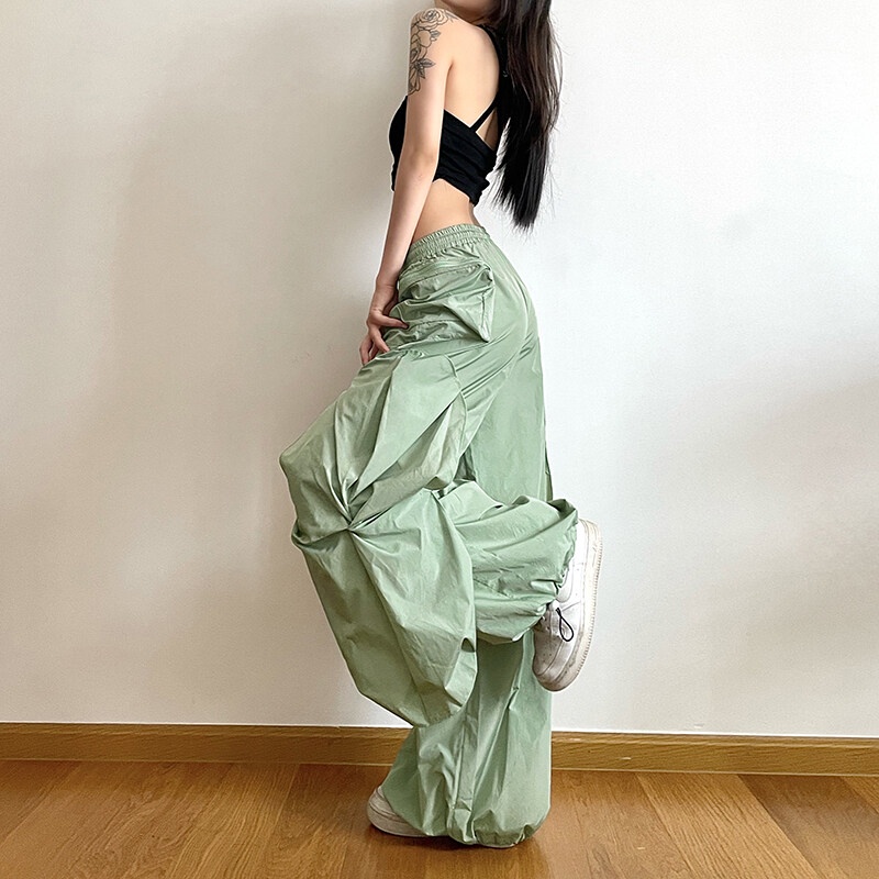 Kliou Quần ống rộng Lưng Cao Phối Túi Phong Cách Hip Hop Thời Trang 2023 Dành Cho Nữ