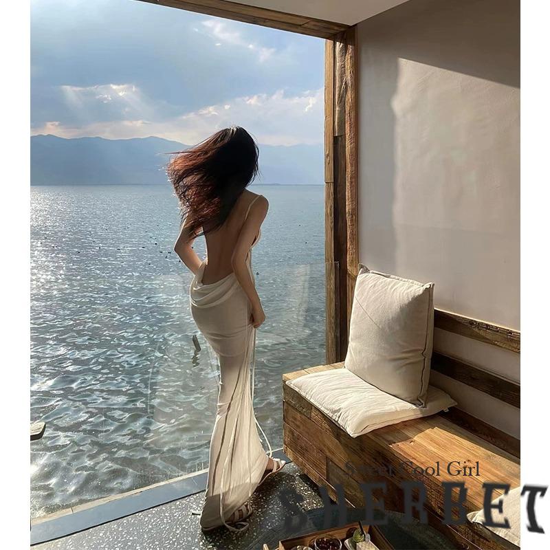 Đầm Hai Dây Dáng Dài Hở Lưng Thời Trang Đi Biển Mùa Hè LAA8-2023Sexy