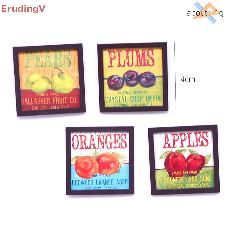 [ErudingV] Set 4 Tranh Treo Tường Hình Trái Cây Vintage Trang Trí Nhà Búp Bê 1 / 12
