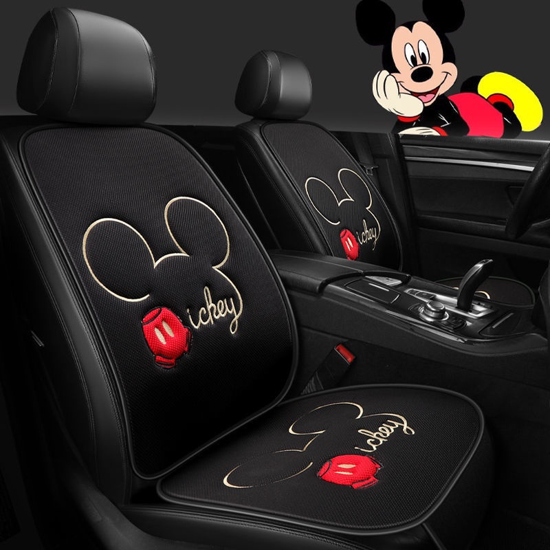 Bộ 7 Gối Tựa Đầu Bằng Lụa Mát Thoáng Khí In Hình Chuột Mickey Thông Dụng Cho Xe Hơi Ốp