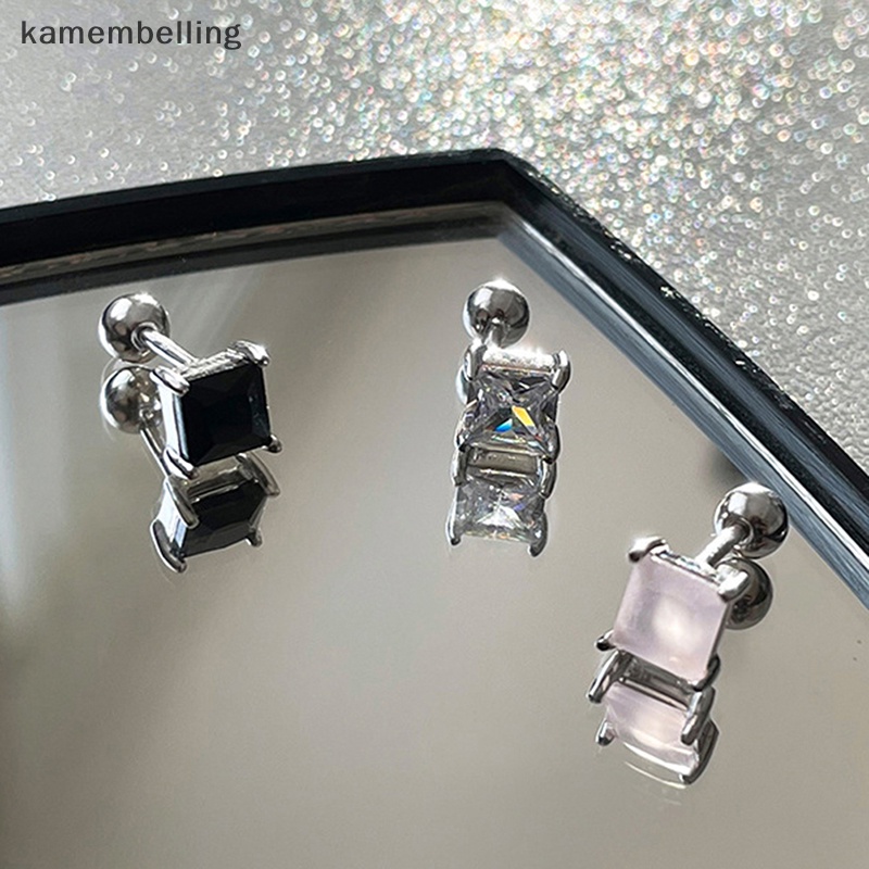 1 Đôi Khuyên Tai Dạng Xoắn Ốc Đính Đá Zircon Hình Vuông Màu Hồng Cho Nữ