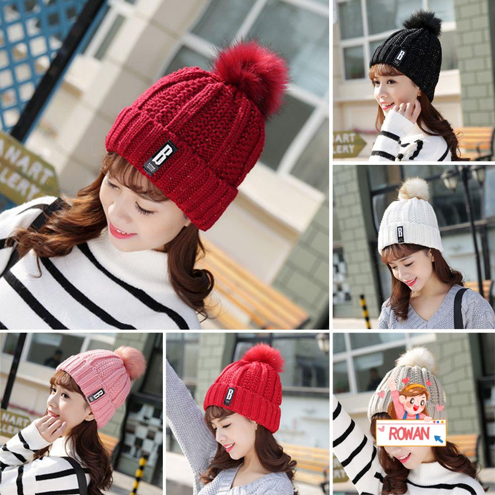 Mũ Len Đính Quả Bông Lớn Có Thể Điều Chỉnh Kích Cỡ Thời Trang Dành Cho Nữ