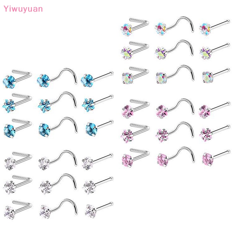 3 Khuyên Mũi Bằng Thép Không Gỉ Đính Đá Thời Trang Mới