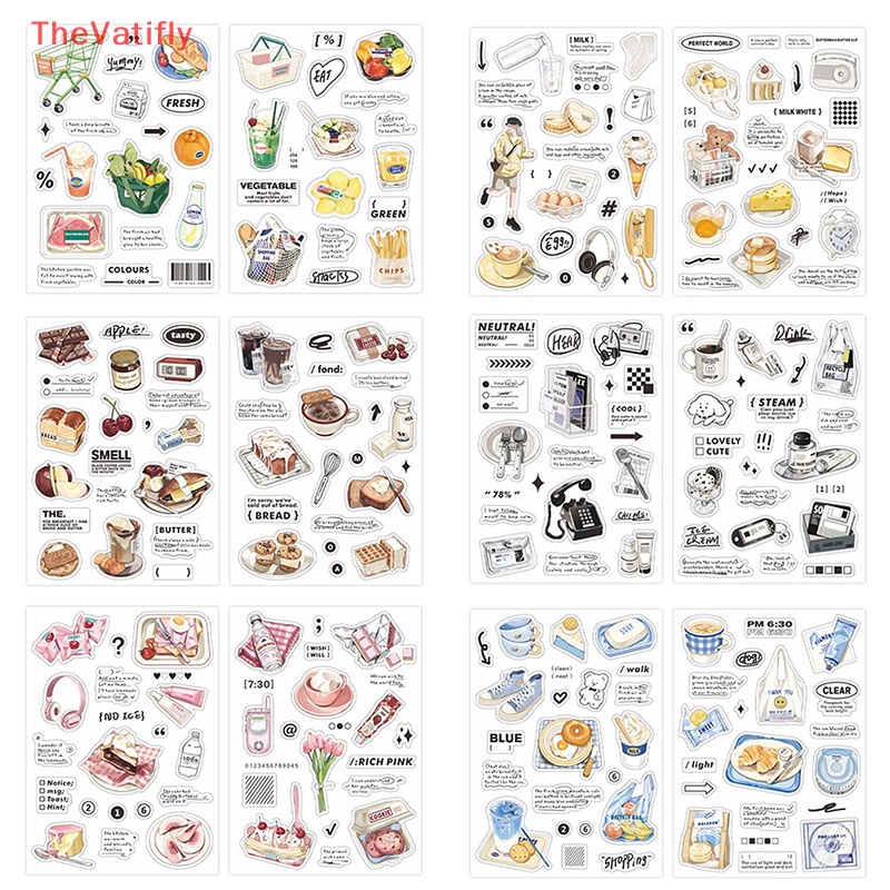 Bộ 2 Tấm Sticker Dán Trang Trí Sổ Tay DIY Hình Đồ Ăn Vặt Đơn Giản