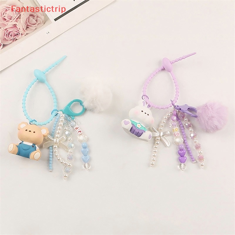 [Fantastictrip] Móc Khóa Hình Động Vật Hoạt Hình Động Vật / Gấu / Thỏ / Heo Có Bóng Lông Trang Trí Ba Lô / Ô Tô