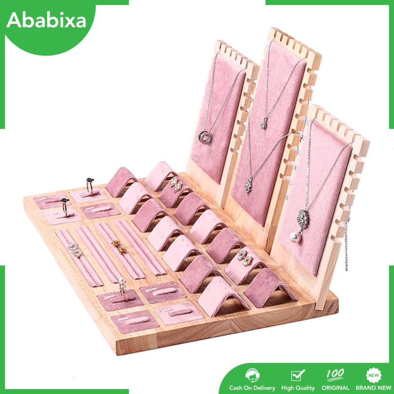 Khay Trưng Bày Trang Sức Bằng Gỗ Màu Hồng Kích Thước 15.3x9.2x9inch