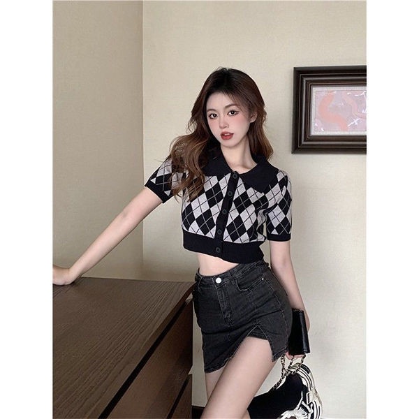 Áo Thun Cardigan Dệt Kim Mỏng Tay Ngắn Kẻ Sọc Kiểu Vintage Thời Trang Mùa Hè Cho Nữ