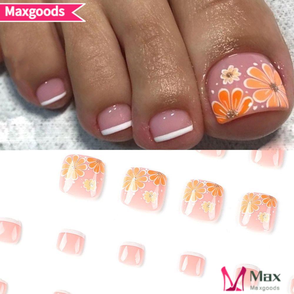 Set 24 Móng Chân Giả Hình Vuông Ngắn Phong Cách Pháp Cho Nữ