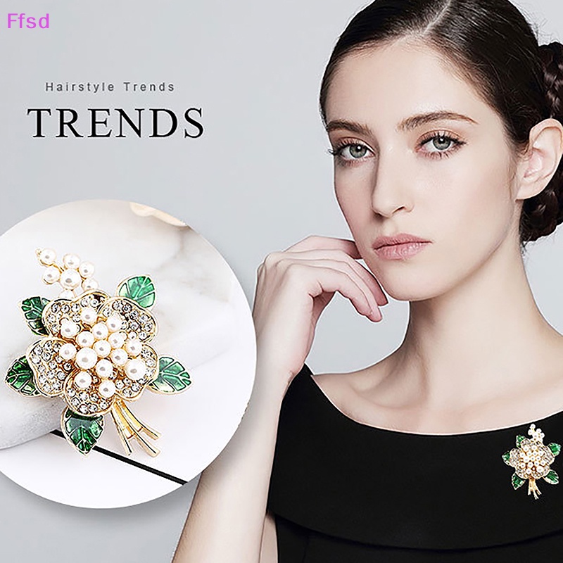 {Ffsd} Ghim Cài Khăn Choàng / Khăn Quàng Cổ Tráng Men Hình Hoa Lá Đính Đá Ngọc Trai Sáng Tạo Thời Trang Chất Lượng Cao Cho