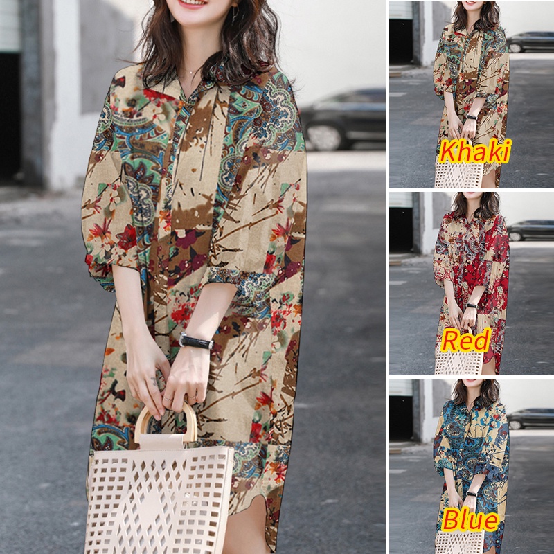 Đầm ZANZEA cotton tay phồng in họa tiết thời trang Hàn Quốc cho nữ