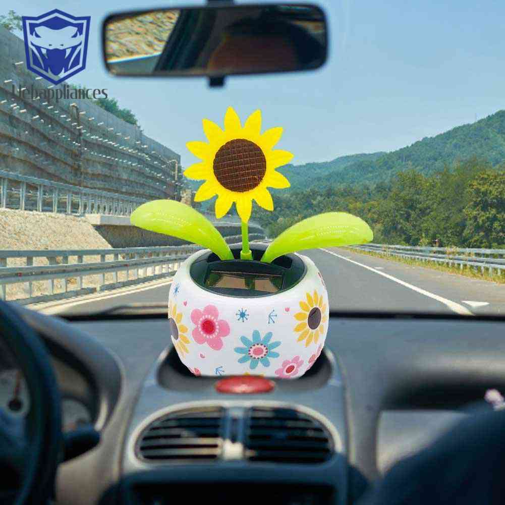 Chậu Hoa Hướng Dương Nắp Lật Xoay Năng Lượng Mặt Trời Trang Trí Nội Thất Xe Hơi