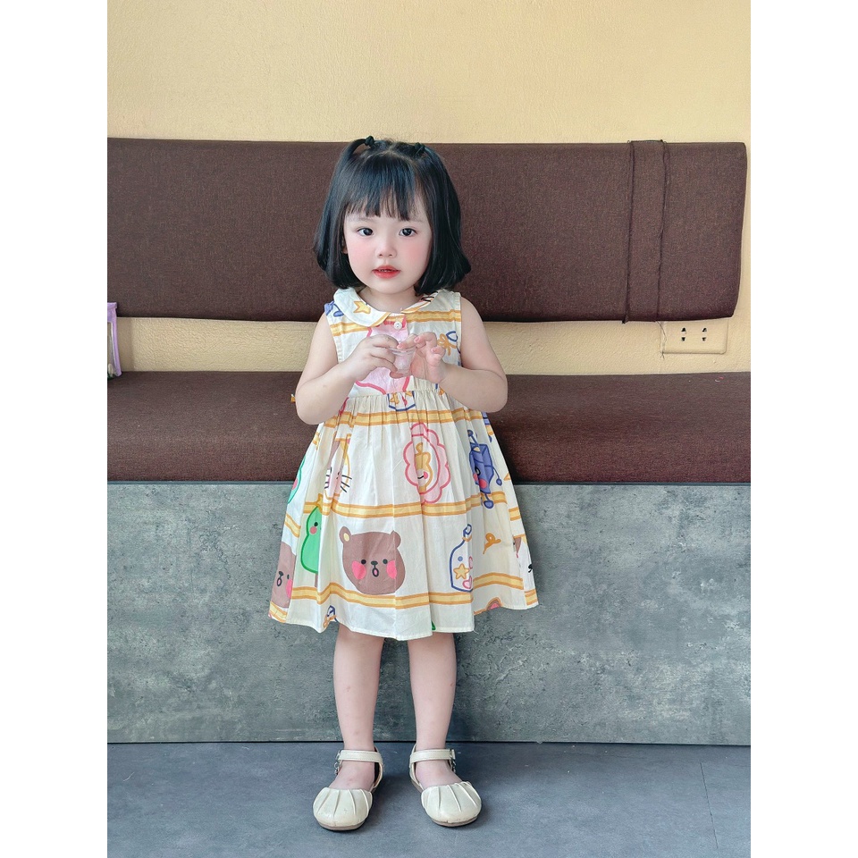 8-20kg Váy cổ sen sát nách cho bé gái họa tiết hoạt hình siêu xinh Mozikids mẫu mới 2023