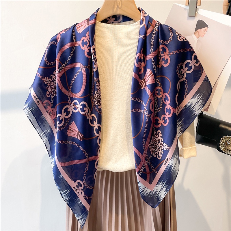 Khăn Choàng Cổ Giả Lụa In Họa Tiết Thời Trang Thu Đông 90 * 90CM