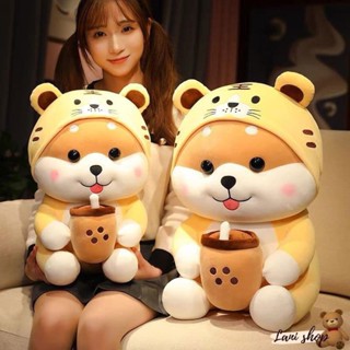  Gấu Bông Chó Shiba Ôm Trà Sữa Cosplay Hổ – Thú Nhồi Bông Size Lớn 60–80cm – Thingkids 