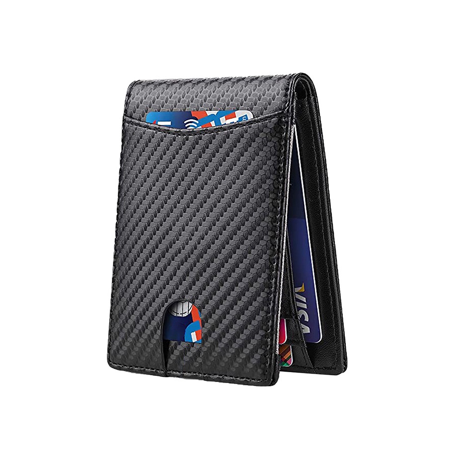 Ví Ngắn Gập Đôi Bằng Sợi Carbon Rfid Sang Trọng Cho Nam