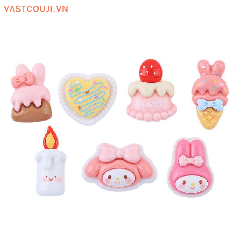 Set 10 Phụ Kiện Kẹp Tóc Hình Bánh Kem / Động Vật Hoạt Hình Bằng Resin Lấp Lánh DIY