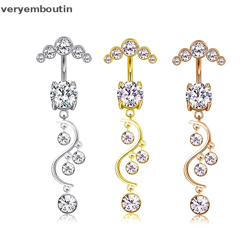 Bộ Khuyên Rốn Bằng Thép Không Gỉ Đính Đá Zircon Thời Trang Trong 1 Cho Nữ