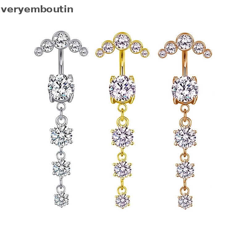 Bộ Khuyên Rốn Bằng Thép Không Gỉ Đính Đá Zircon Thời Trang Trong 1 Cho Nữ