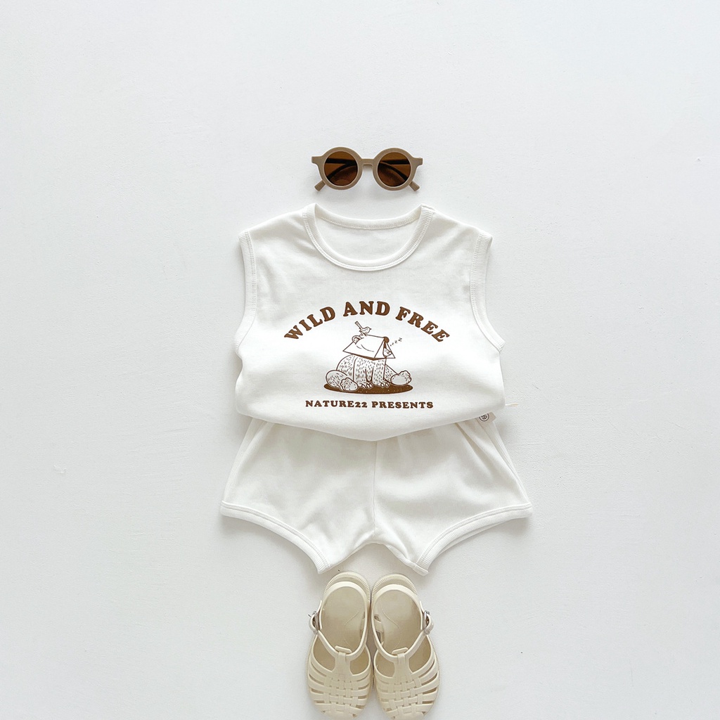 Set Áo Sát Nách In Hình Gấu Hoạt Hình Và Quần Short Thời Trang Mùa Hè Cho Bé 0-2 Tuổi