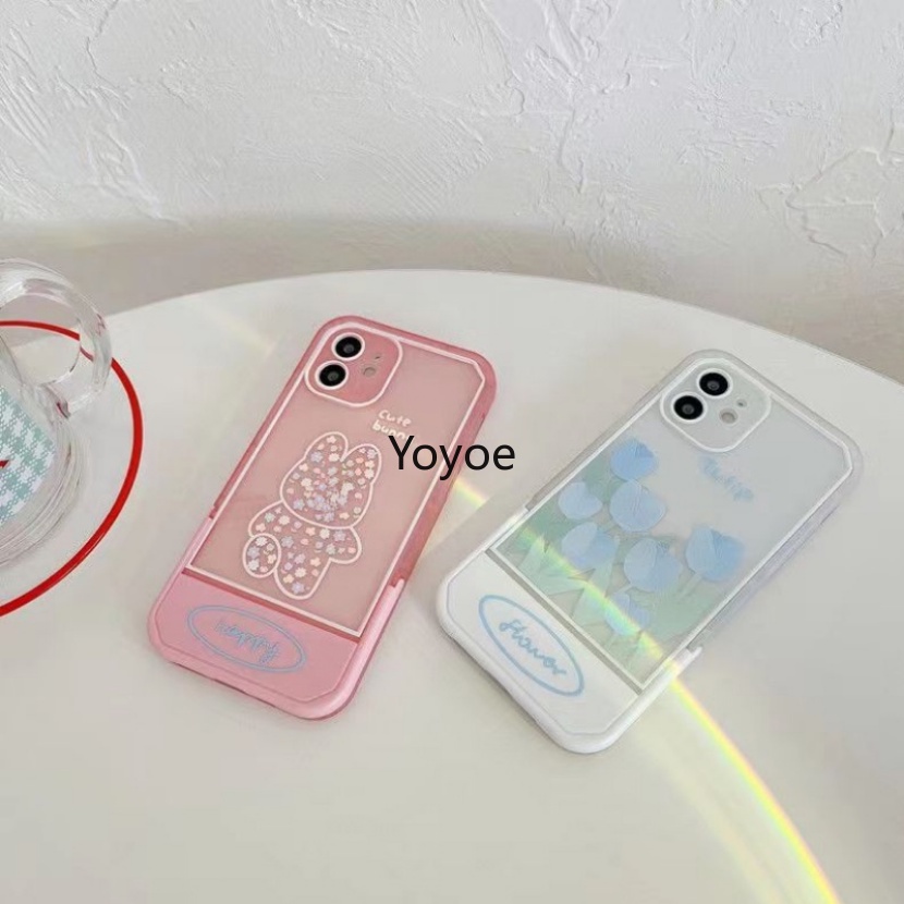 Ốp Điện Thoại Túi Khí Trong Suốt Có Giá Đỡ Hình Hoa Tulip / Thỏ Cho iPhone 14 13 12 11 Pro Xs Max X Xr 7 8 Plus Se