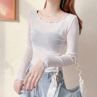 Áo Thun Mỏng Cổ Tròn Viền Lưới Cỡ Lớn Thời Trang