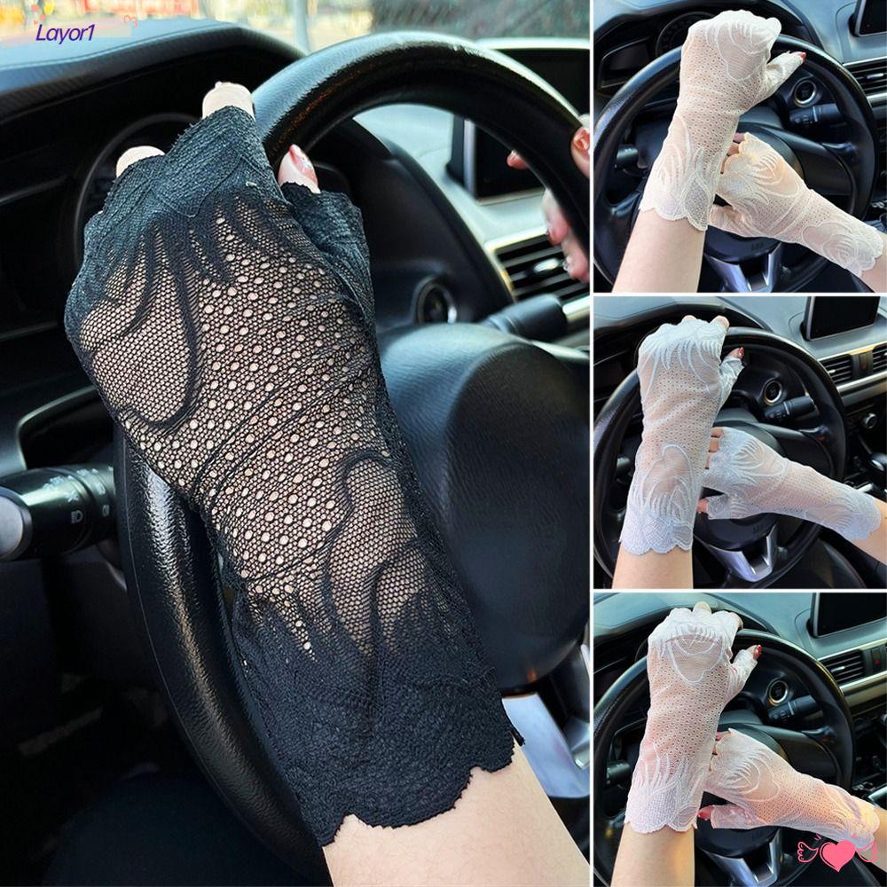Găng Tay Chống Nắng / Tia UV Phối Ren 1 Thời Trang Chạy Xe Cho Nữ