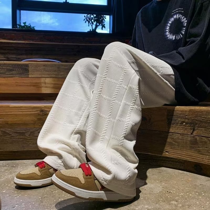Quần Cotton Dày Ống Rộng Phong Cách Đường Phố Hong Kong Thời Trang Xuân Thu Cho Nam