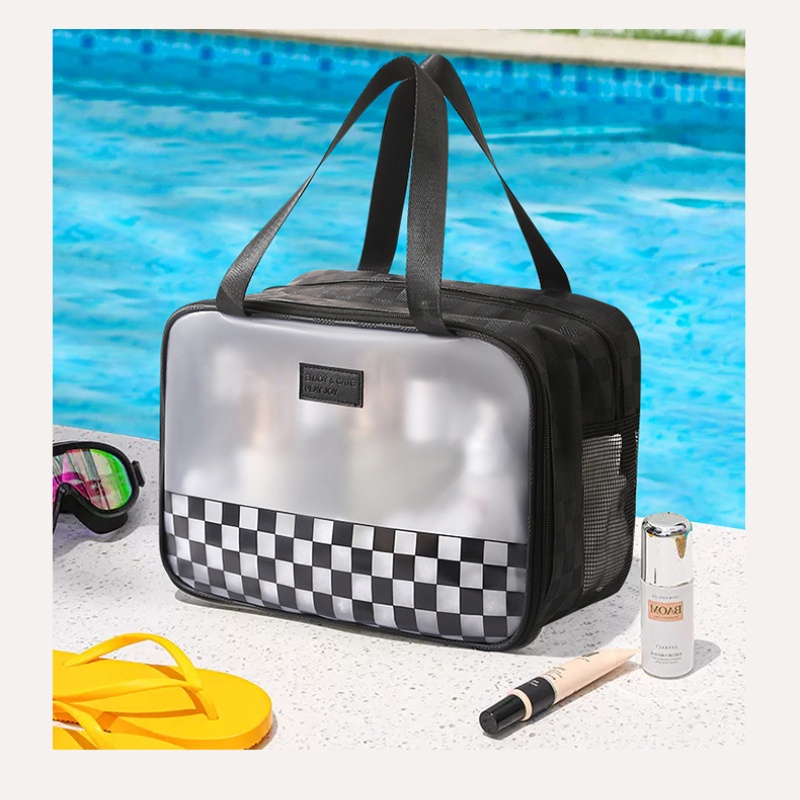 Túi Đựng Đồ Trang Điểm Bằng PU Trong Suốt Hai Lớp Khô Và Ướt Chống Thấm Nước Tiện Dụng Mang Theo Du Lịch