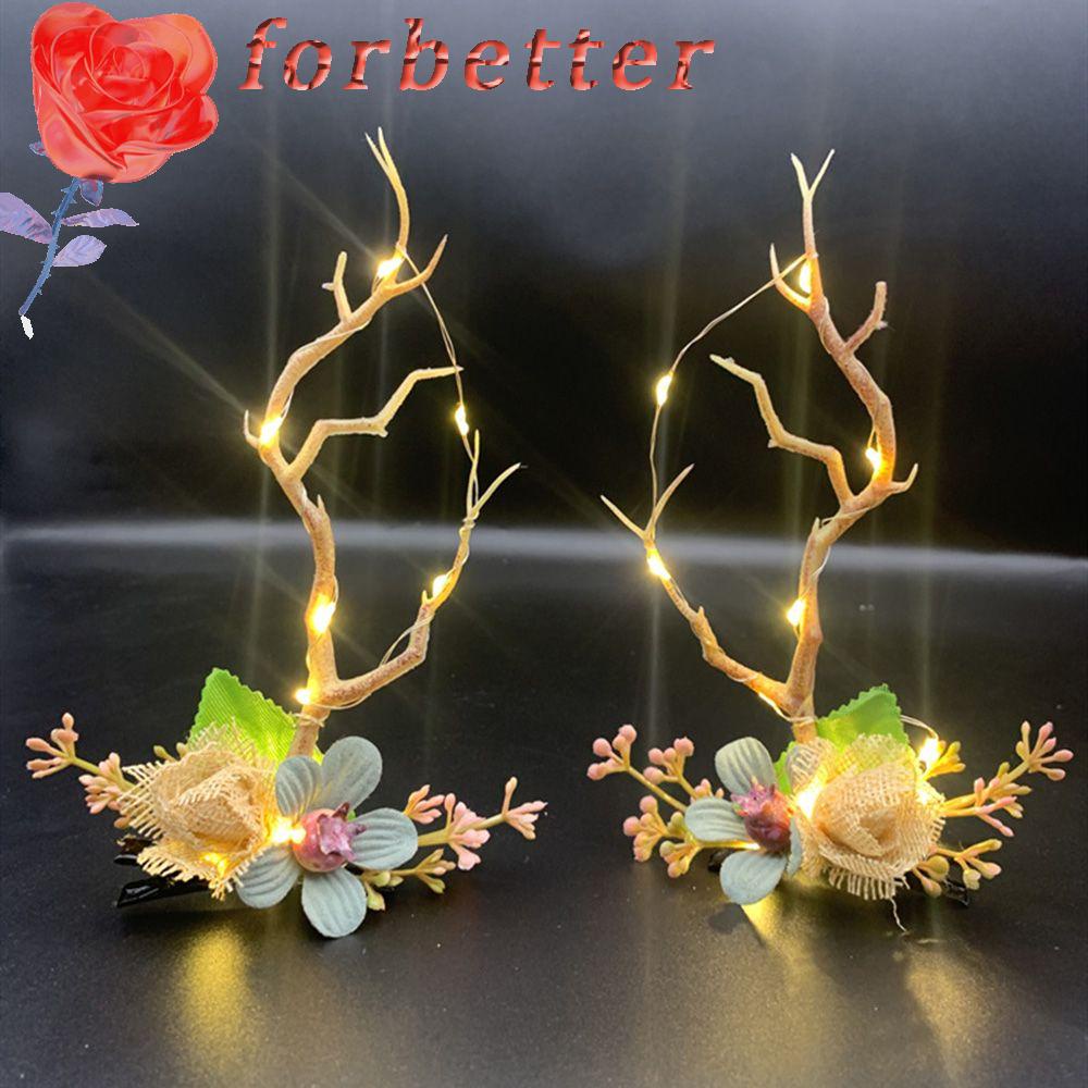 Kẹp Tóc Hình Sừng Tuần Lộc / Nhánh Cherry Có Đèn Led Cho Nữ