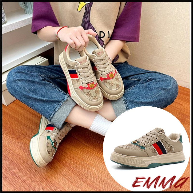 Emma💞 Giày thể thao nhiều màu in họa tiết thêu phong cách cổ điển cho nữ Giày thể thao nữ đế cao Giày thể thao nữ Giày đi học Giày đế thấp Giày thể thao trắng Giày vải học sinh Giày basic Giày đi học nữ