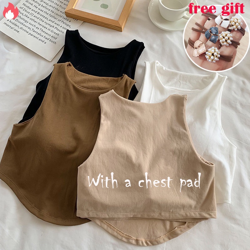 Áo Croptop Sát Nách Màu Trơn Có Đệm Ngực Cho Nữ