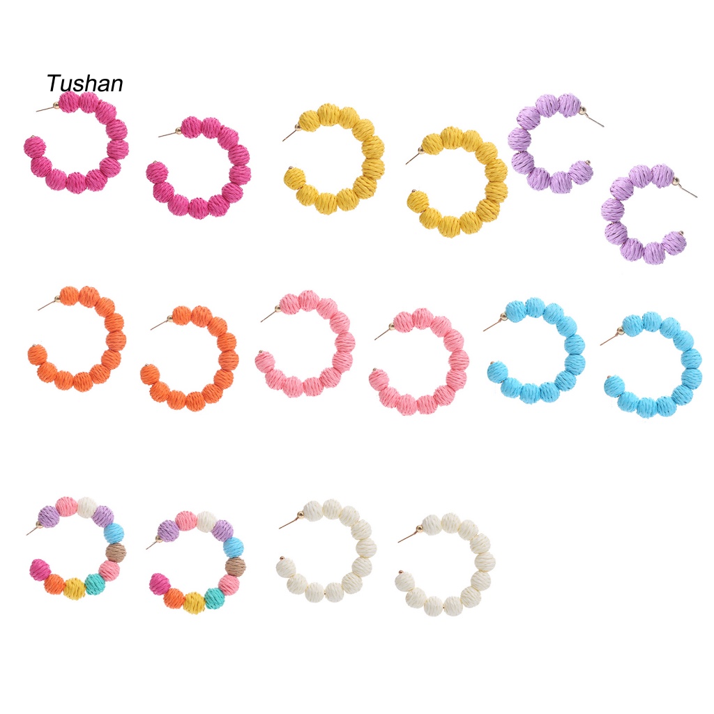 1 Đôi Bông Tai Bóng Tròn Bện Phong Cách Bohemian Dành Cho Nữ