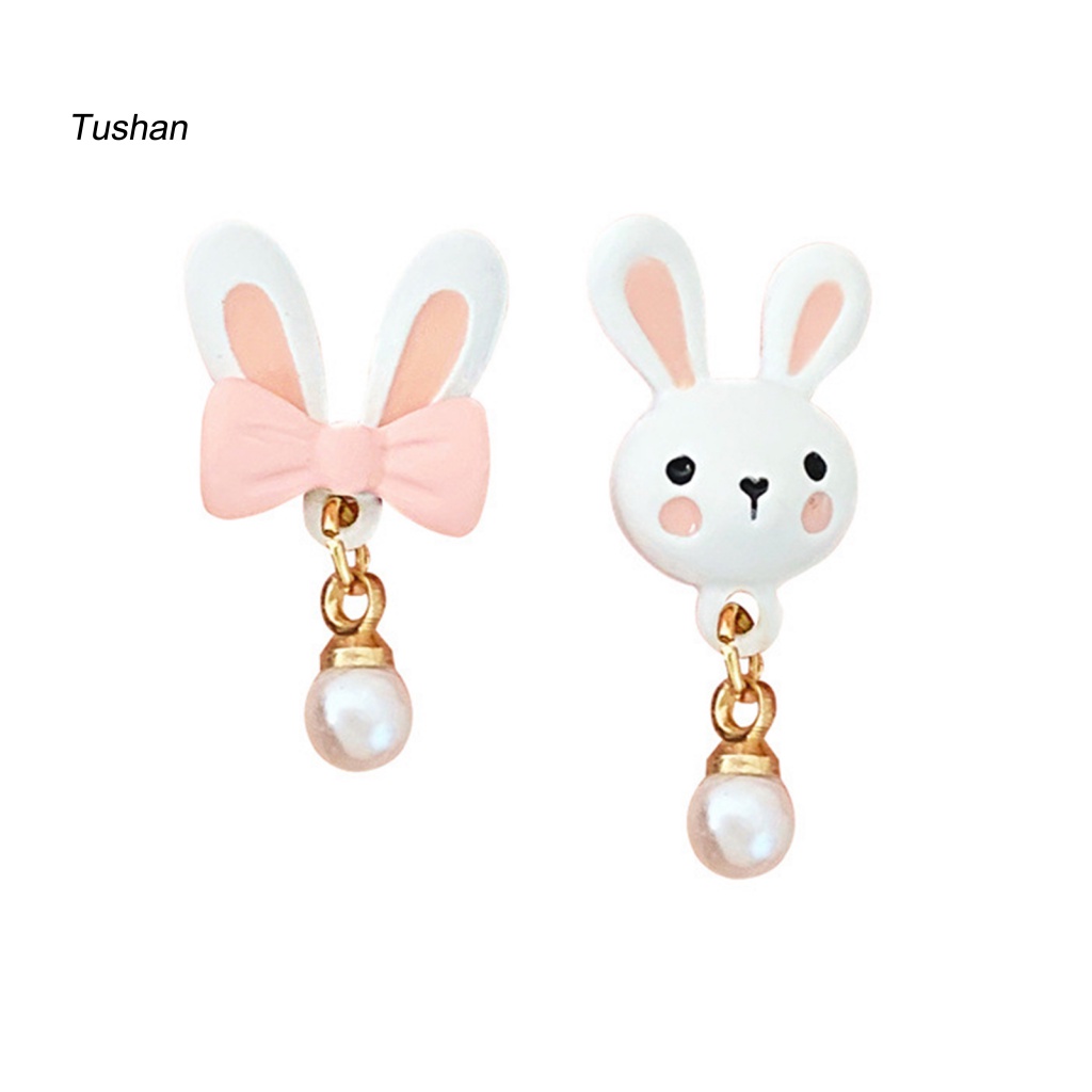 1 Đôi Bông Tai Hình Thỏ Hồng Đính Ngọc Trai Giả Dễ Thương Dành Cho Tuổi Teen