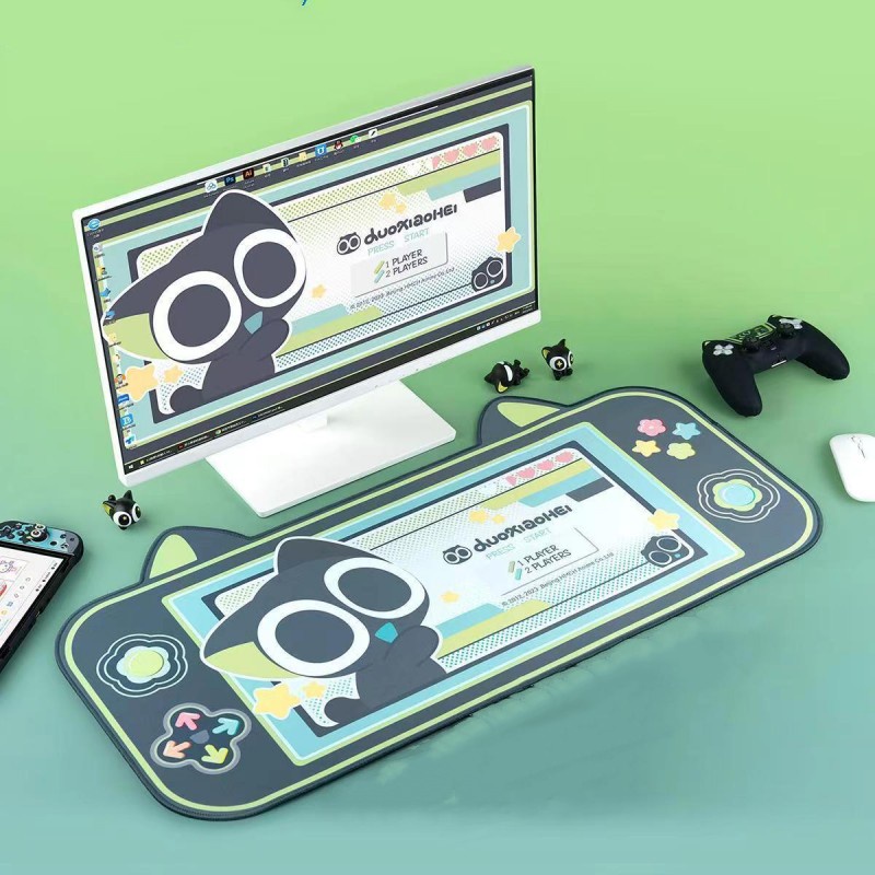 Tấm Lót Chuột Và Bàn Phím Máy Tính Dày Dặn Mềm Mại Chống Trượt Hình Tai Mèo Dễ Thương Kích Thước 600 * 300MM / 800 * 400MM