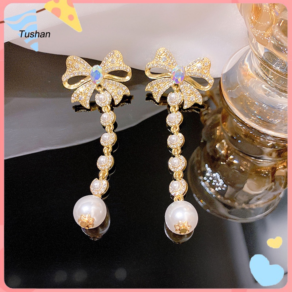 1 Đôi Bông Tai Dáng Dài Đính Đá / Ngọc Trai Nhân Tạo Thời Trang