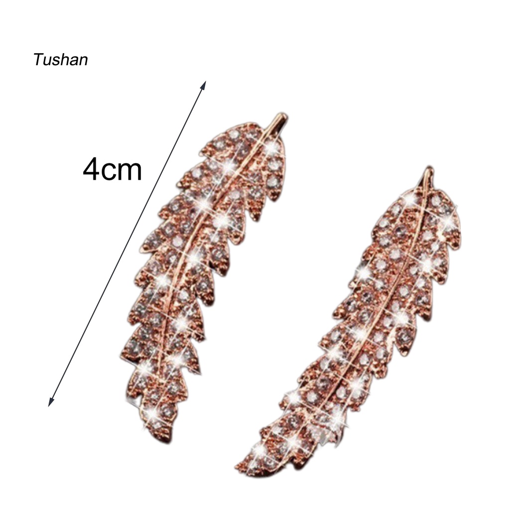 1 Đôi Bông Tai Hình Chiếc Lá Đính Đá Lấp Lánh Dành Cho Nữ