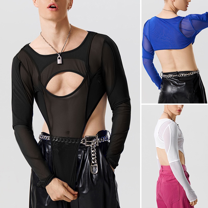 INCERUN Áo Thun Dài Tay Phối Lưới Thời Trang Dành Cho Nam