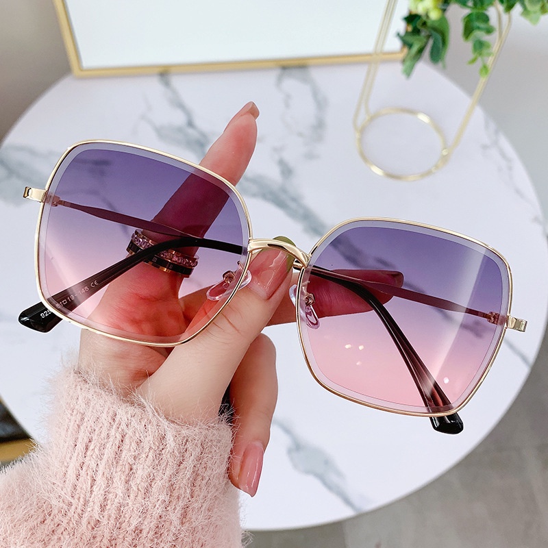 Kính Mát Chống Tia Cực Tím Gọng Kim Loại Lớn Phong Cách Mới Cho Nữ