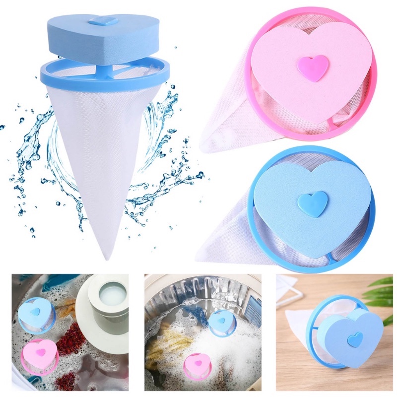 Túi Lọc Tóc Hình Trái Tim Màu Hồng / Xanh Dương Chất Lượng Cao Cho Máy Giặt