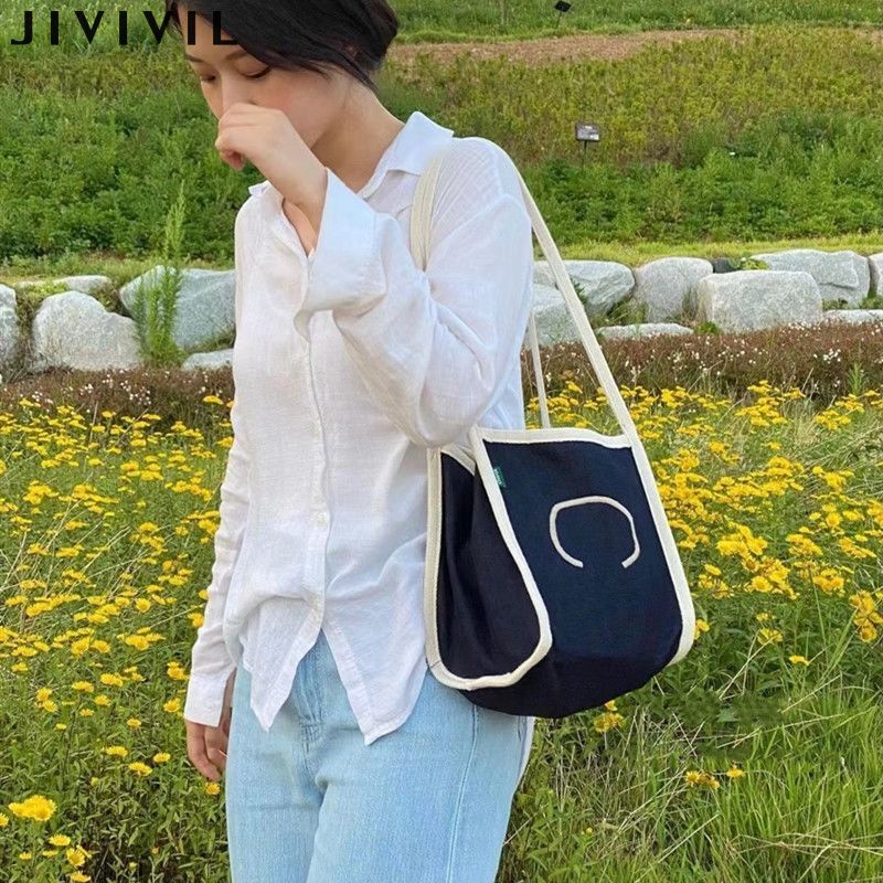Túi xách đeo vai JIVIVIL vải denim đơn giản đa năng thiết kế thời trang cao cấp phong cách Hàn Quốc cho nữ