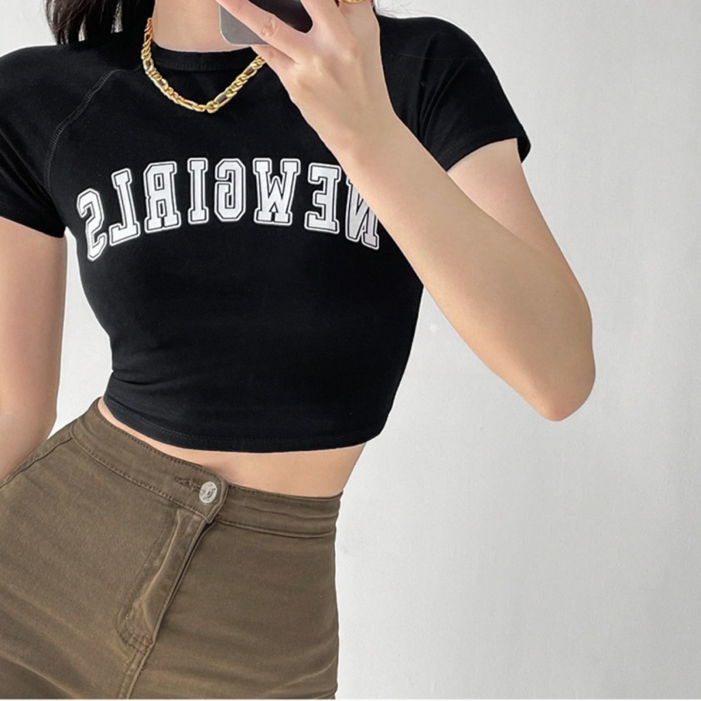 Áo baby tee Thun croptop nữ Ngắn Tay In Chữ Phong Cách Âu Mỹ Thời Trang Mùa Hè Mới Cho Nữ
