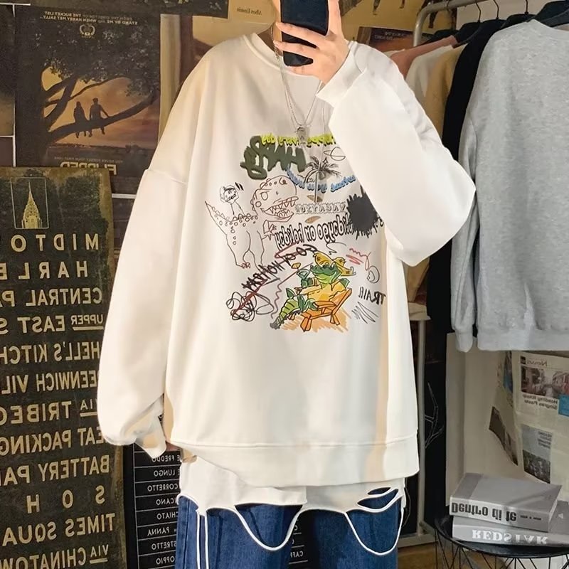 Áo len nam in hình thu đông mùa xuân thu áo rời cổ tròn mới