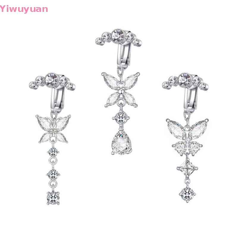 Khuyên Rốn Bằng Thép Không Gỉ Đính Đá Zircon Hình Bướm Mới