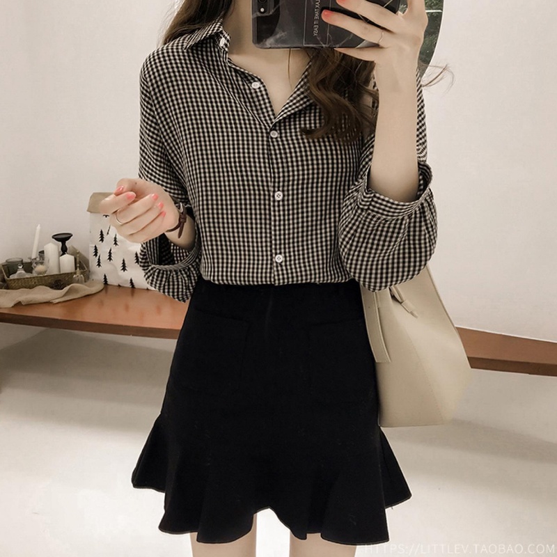 Liên Kết Với Nhau ❁ Áo Sơ Mi Tay Dài Dáng Rộng Kẻ Sọc Caro Thời Trang Cho Nữ