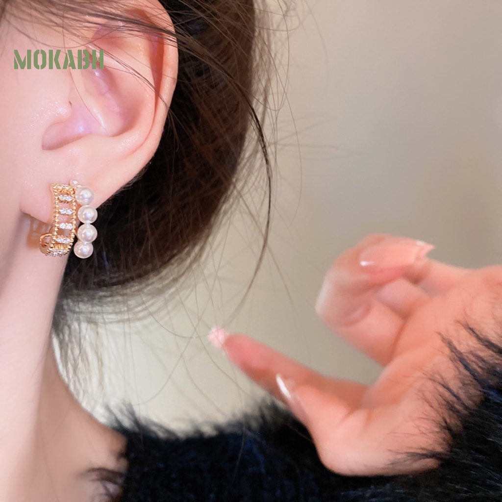 1 Đôi Bông Tai Đính Ngọc Trai Giả Phong Cách Pháp Thanh Lịch Dành Cho Nữ