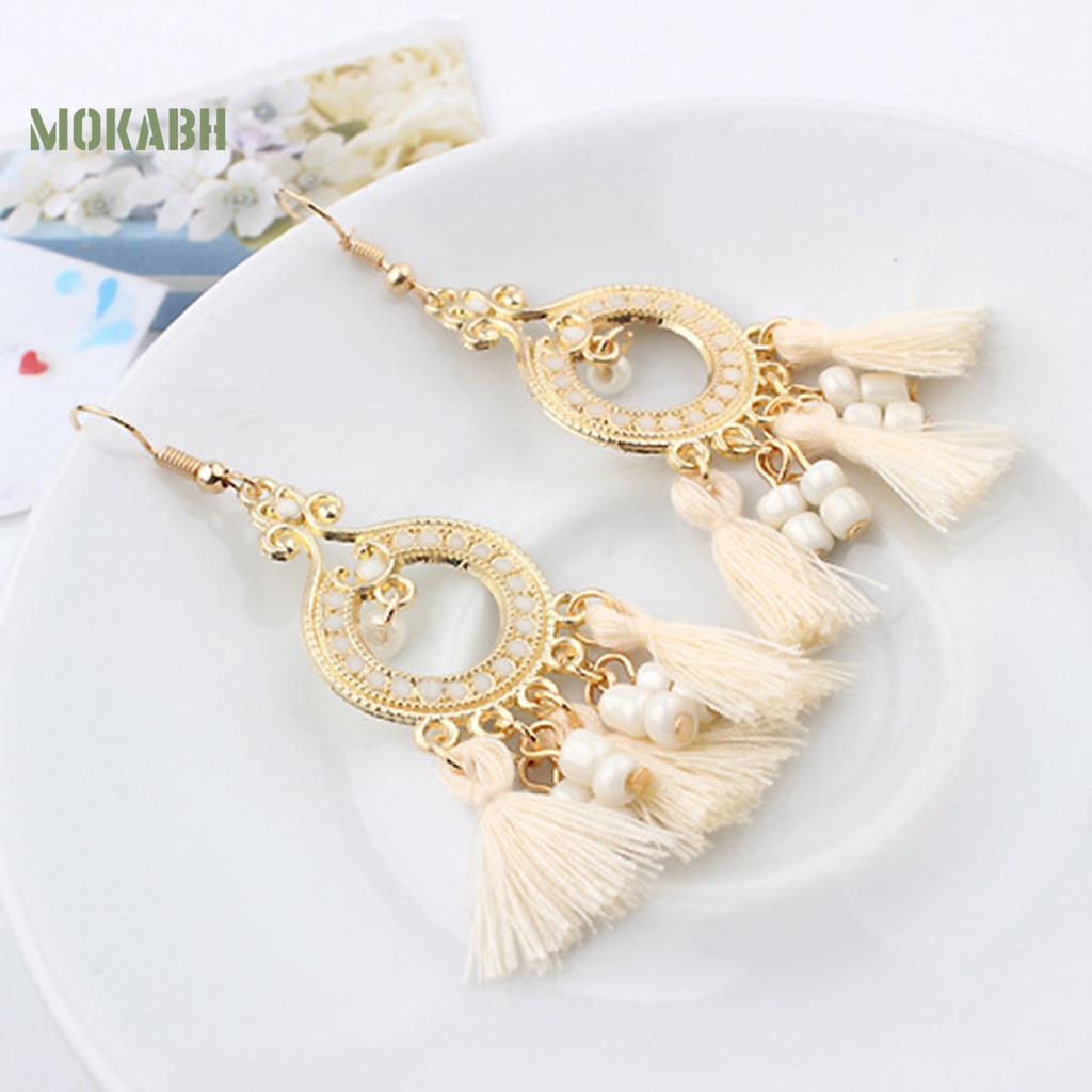 Bông Tai Móc Tua Rua Dáng Dài Bằng Hợp Kim Phong Cách Bohemian Tinh Tế Thời Trang Cho Nữ