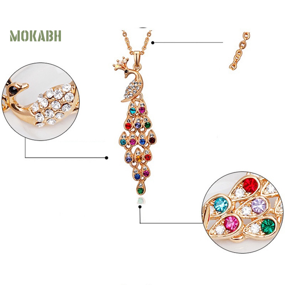 Vòng cổ Dài Hình Chim Công Đính Đá Nhiều Màu Sắc Thời Trang Dành Cho Nữ