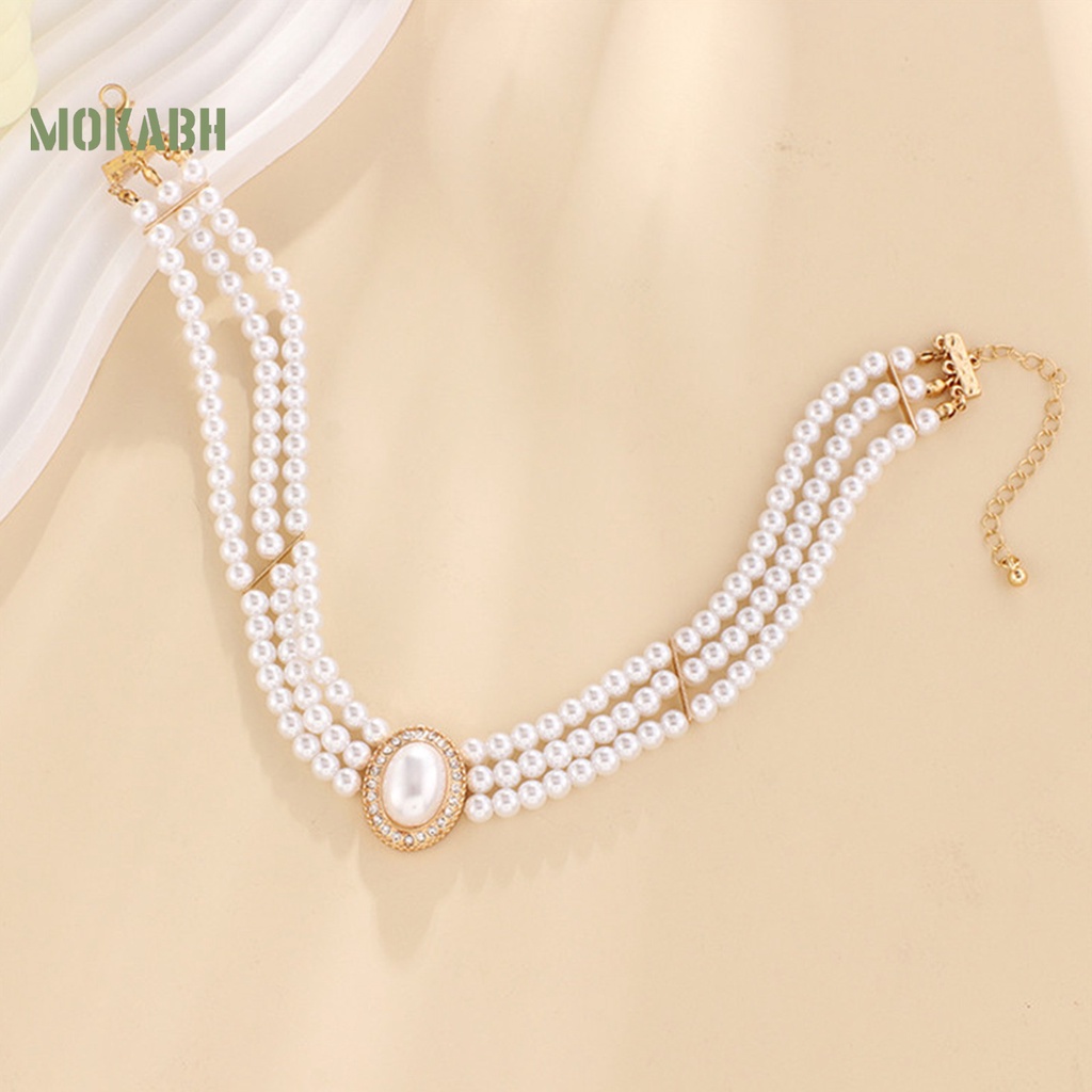 Vòng Cổ Choker Đính Đá Giả Ngọc Trai Thanh Lịch Cổ Điển Có Thể Điều Chỉnh Cho Nữ