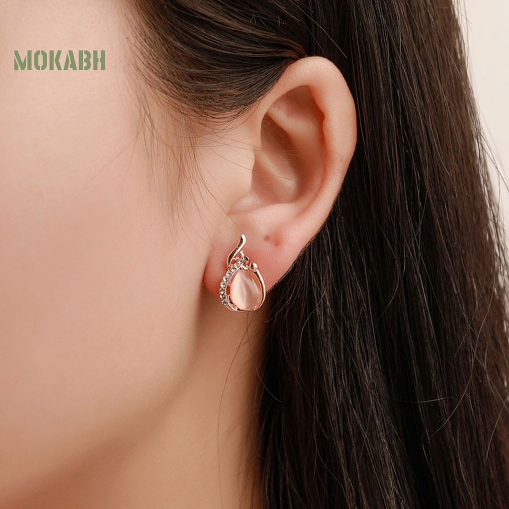 Set 2 Vòng cổ + Bông Tai Đính Đá Opal Hình Giọt Nước Thời Trang